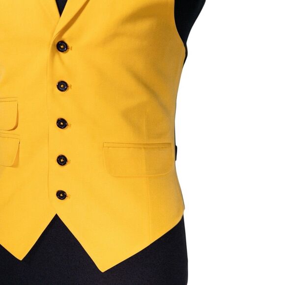 Mens Yellow Vest 40R Cotton Waistcoat Formal Wedding Prom Party Suit Groomsmen - Picture 6 of 9